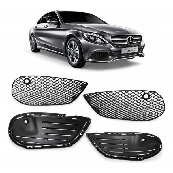 Kit Grade Inferior Milha Mercedes C180 C200 C250 2015 A 2018 Preto Ambos Lados