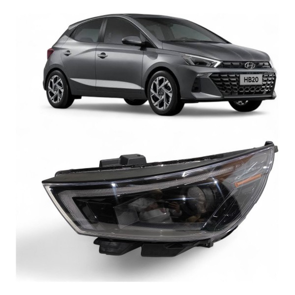 Farol Esquerdo Hyundai Hb20 2023 2024 2025 Com Led Projetor Esquerdo/motorista