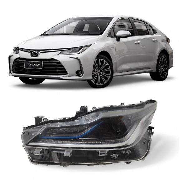 Farol Esquerdo Corolla Híbrido Friso Azul 2020 2021 2022 Led Direito/passageiro