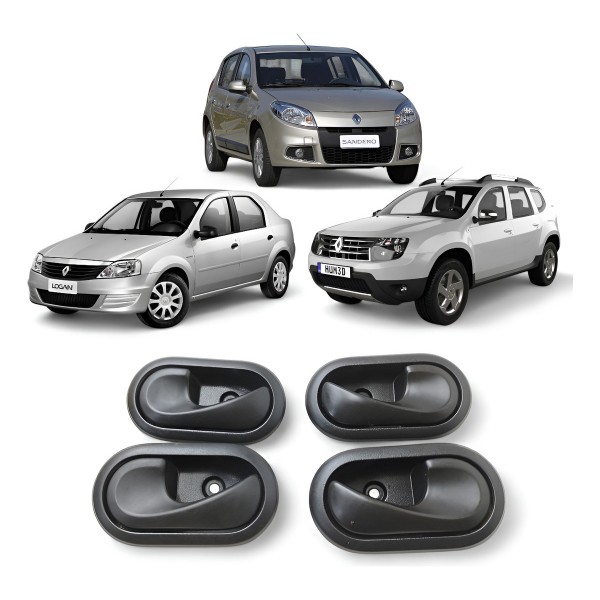 Kit 4 Maçaneta Interna Sandero Logan Duster 2009 2010 A 2014 Preto Dianteira/traseira