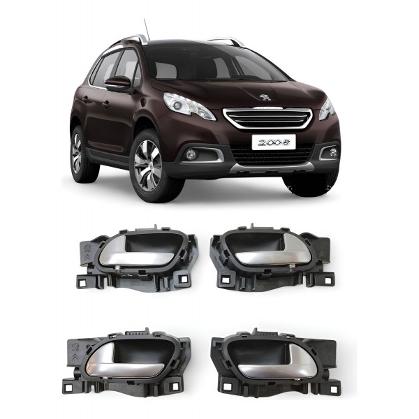 Kit 4 Maçaneta Interna Peugeot 2008 2014 2015 2016 2017 Cinza Dianteira/traseira