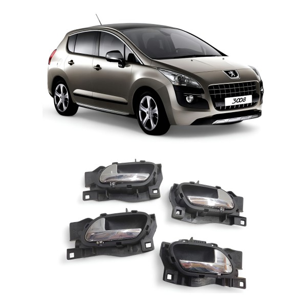 Kit 4 Maçaneta Interna Peugeot 3008 2011 2012 2013 A 2015 Cromado Dianteira/traseira