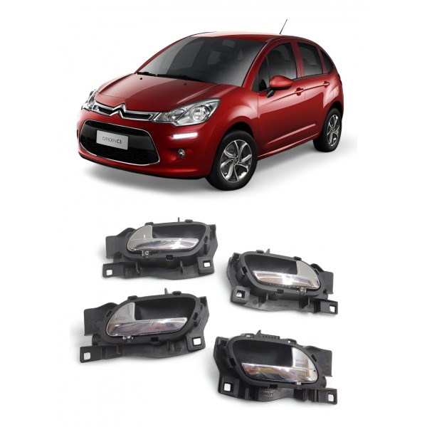 Kit 4 Maçanetas Interna Citroen C3 2013 2014 2015 A 2019 Cromado Dianteira/traseira