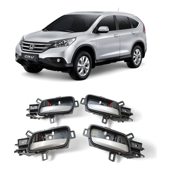 Kit 4 Maçaneta Interna Honda Crv 2012 2013 2014 2015 2016 Cinza Dianteira/traseira