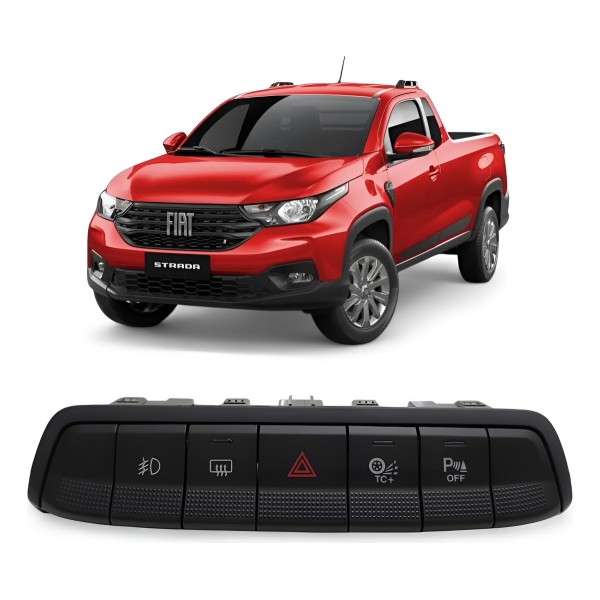 Comando Botão Central Painel Alerta Fiat Strada 2021 A 2025 Preto
