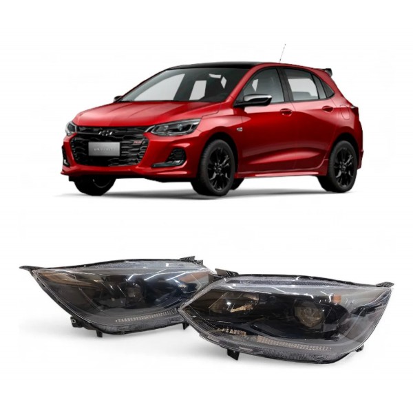 Par Farol Chevrolet Onix Rs 2020 A 2025 Mascara Negra Ambos Lados