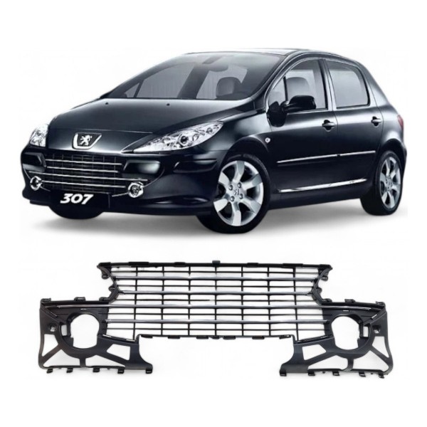 Grade Central Parachoque Peugeot 307 2006 A 2012 Cromado Preto Brilhante