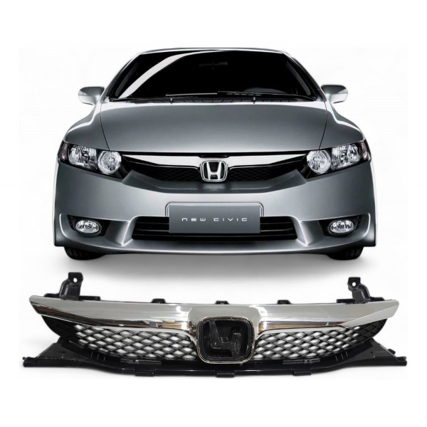 Grade Parachoque Dianteiro New Civic 2009 2010 2011 Cromada Cromado Brilhante