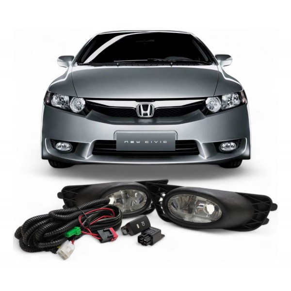 Kit Farol Milha Botão Chicote New Civic 2008 2009 2010 2011 Cristal