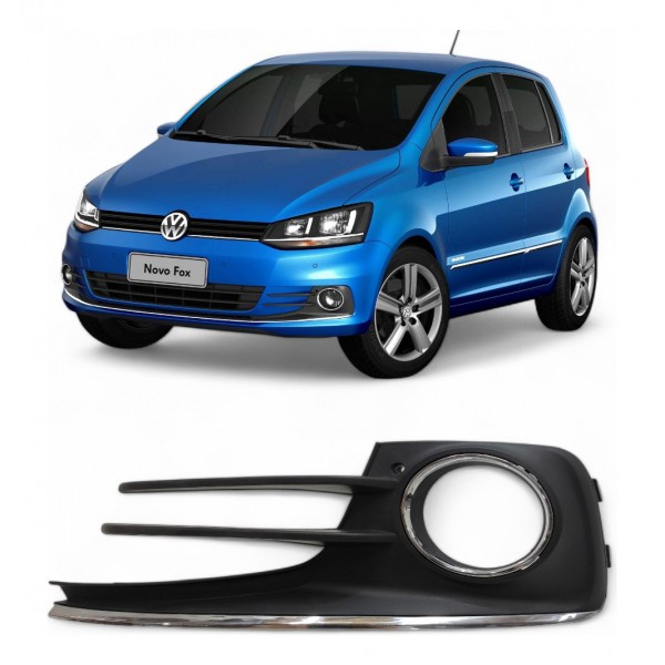 Moldura Esquerda Parachoque Milha Vw Fox Spacefox 2015 2018 Preto/cromado Esquerdo