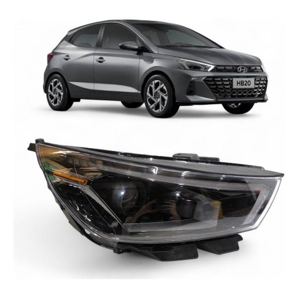 Farol Direito Hyundai Hb20 2023 2024 2025 Com Led Projetor Direito/passageiro